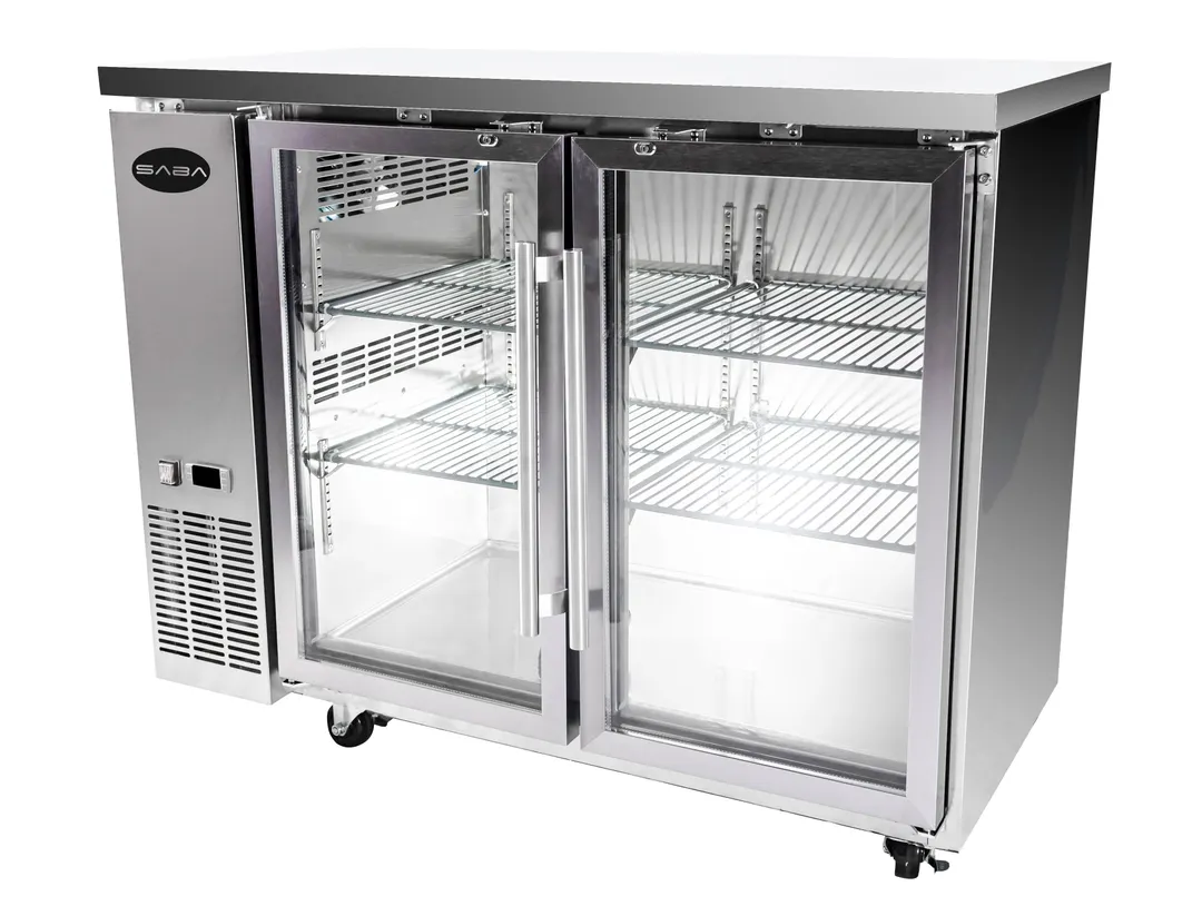 SABA SBB-24-48GSS Back Bar Cooler – 48.9" W x 24" D, 2 Glass Doors, 33‑38°F, R134a, Side, 1/3 HP, 115V