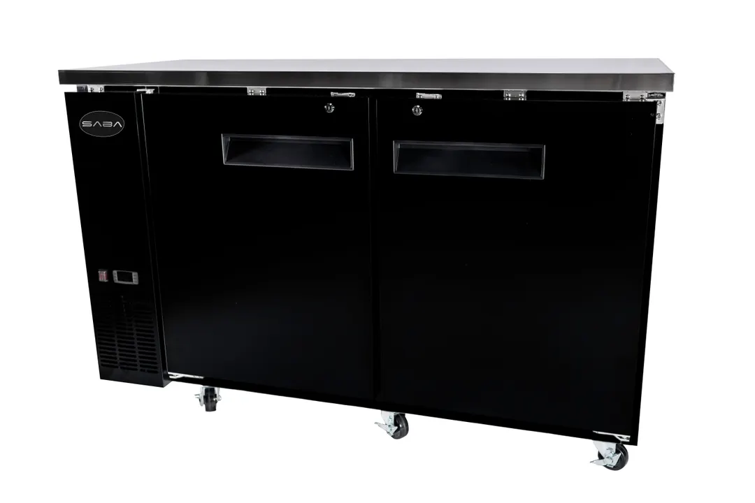SABA SBB-24-60B Back Bar Cooler, 2S 60‑3/4" W x 22‑26" D, 15.8 cu ft, Black/Stainless, Solid, Side