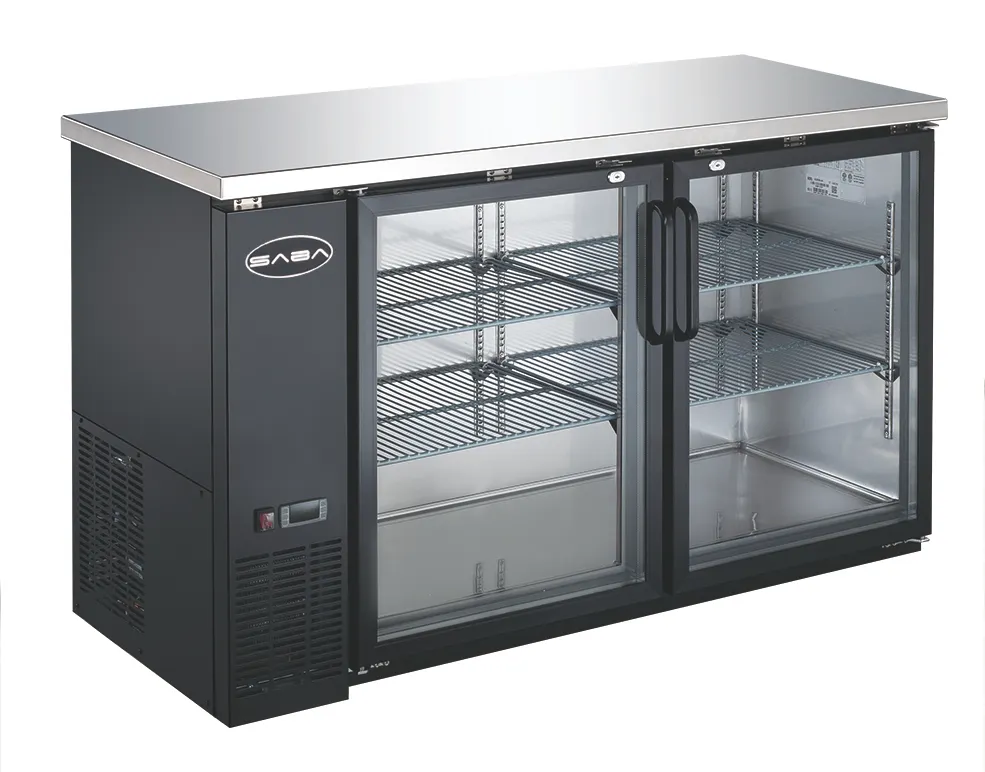 SABA SBB-24-60G Cooler, 60-3/4" W x 22-26" D, 15.8 cu ft, Black, 2 Glass Doors, 33‑38°F Control