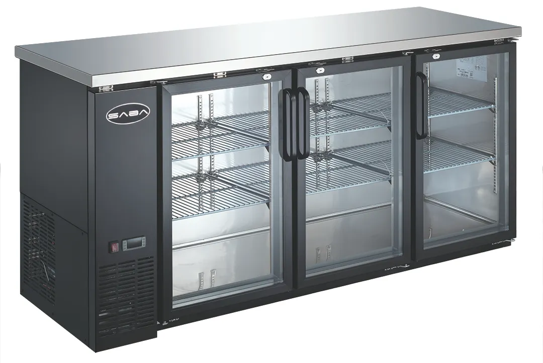 SABA SBB-24-72G Cooler, 72‑3/4" W × 22‑26" D, 19.6 Cu Ft (556 L), Black, 3 Glass Doors, Side‑Mounted