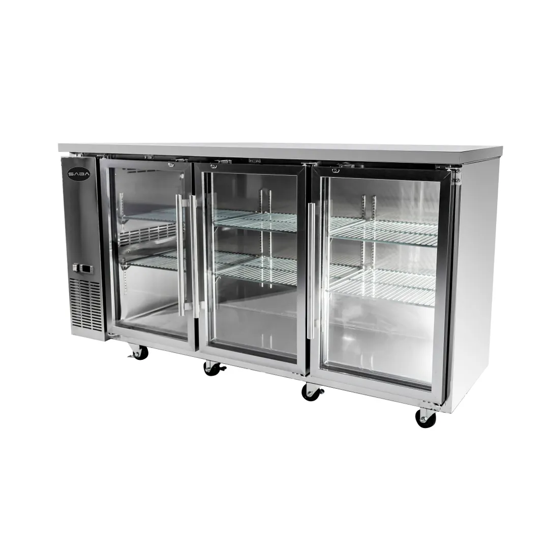 SABA SBB-24-72GSS Back Bar Cooler, 72-3/4" W, 19.6 cu ft (556 L), Glass Doors, 33‑38°F, R134a, 115V