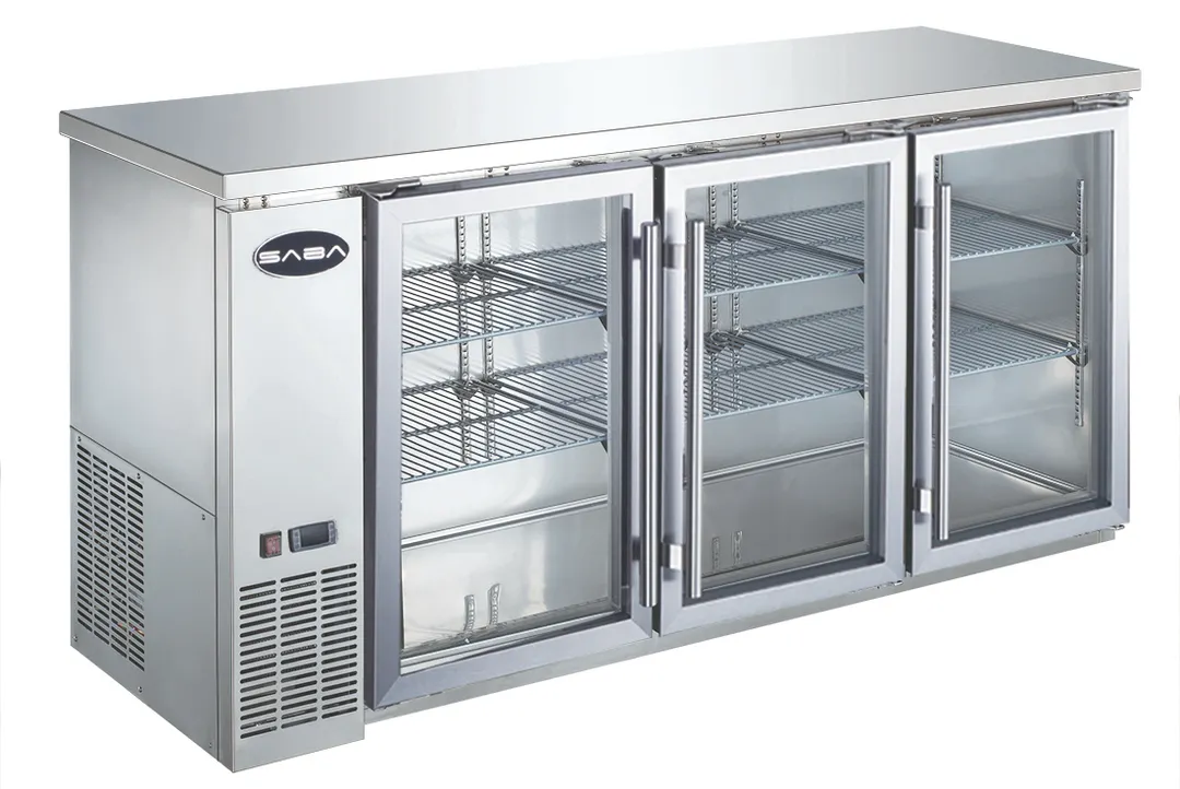 SABA SBB-24-72GSS Back Bar Cooler, 72-3/4" W, 19.6 cu ft (556 L), Glass Doors, 33‑38°F, R134a, 115V
