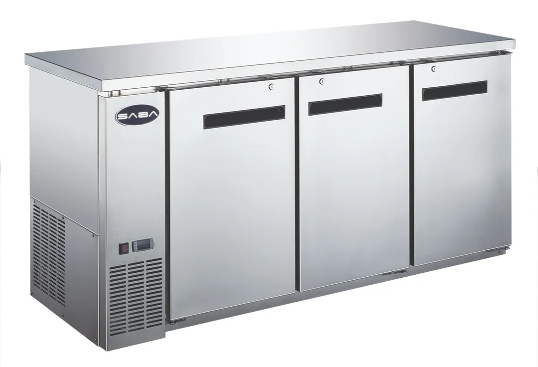 SABA SBB-24-72SS Back Bar Cooler - 72-3/4" W, 19.6 cu ft, 3 Doors, LED, 33-38°F, 1/3 HP 115V, NSF