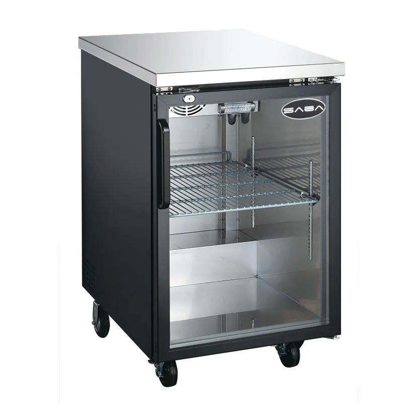 SABA SBB-27-23G Back Bar Cooler, 23½"W X27"D Black/Steel, Door, 33‑38°F, 1/2B/30C, 4" Casters, R290
