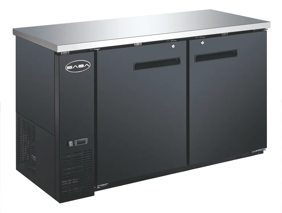 SABA SBB-27-58B Back Bar Cooler, 58-7/8" W x 27-32" D, 2½‑bbl (88 12‑oz), Black SS top 2 swing doors