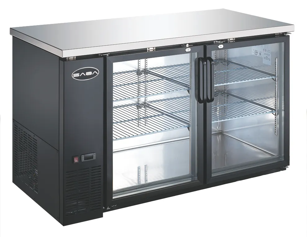 SABA SBB-27-58G Back Bar Cooler, 58-7/8" W x 27-32" D, 2 Glass Doors, 33°‑38°F Control, Black, 115V