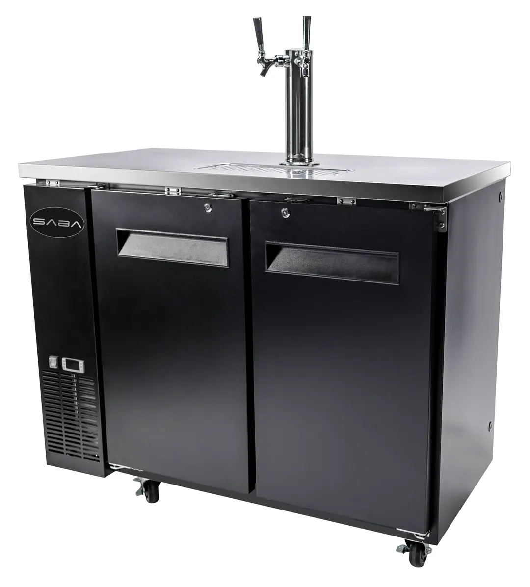 SABA SDD-24-48 Direct Draw Keg Cooler, 48.8" Black, Two ½‑Barrel Kegs, 33‑38°F, 115V, 4" Casters