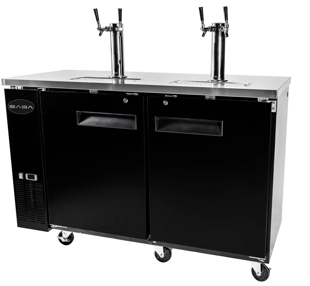 SABA SDD-24-60 Draft Beer Cooler – 60" Black, 2 Half‑Barrel Kegs, 33‑38°F, R134a, 115V, 4" Casters