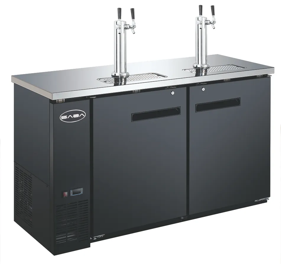 SABA SDD-24-60 Draft Beer Cooler – 60" Black, 2 Half‑Barrel Kegs, 33‑38°F, R134a, 115V, 4" Casters