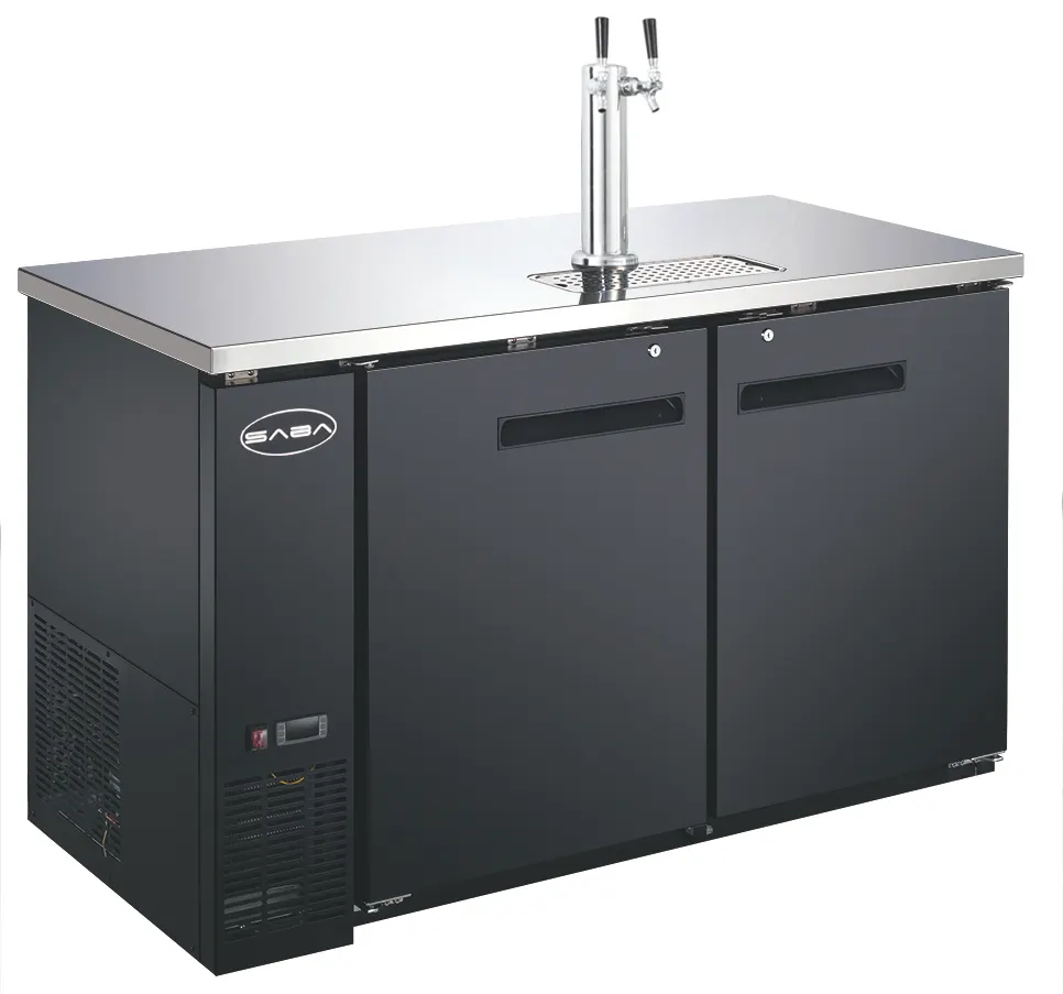 SABA SDD-27-58 Draft Beer Cooler, 58½" Black, Holds 2 ½‑Barrel Kegs, 33‑38°F Control, 115V