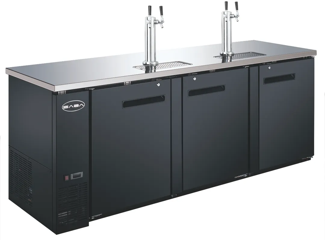 SABA SDD-27-90 Draft Beer Cooler, 90-3/8" W Black, Holds 4 ½‑Barrel Kegs, 33‑38°F Control, 1/3 HP, 115V