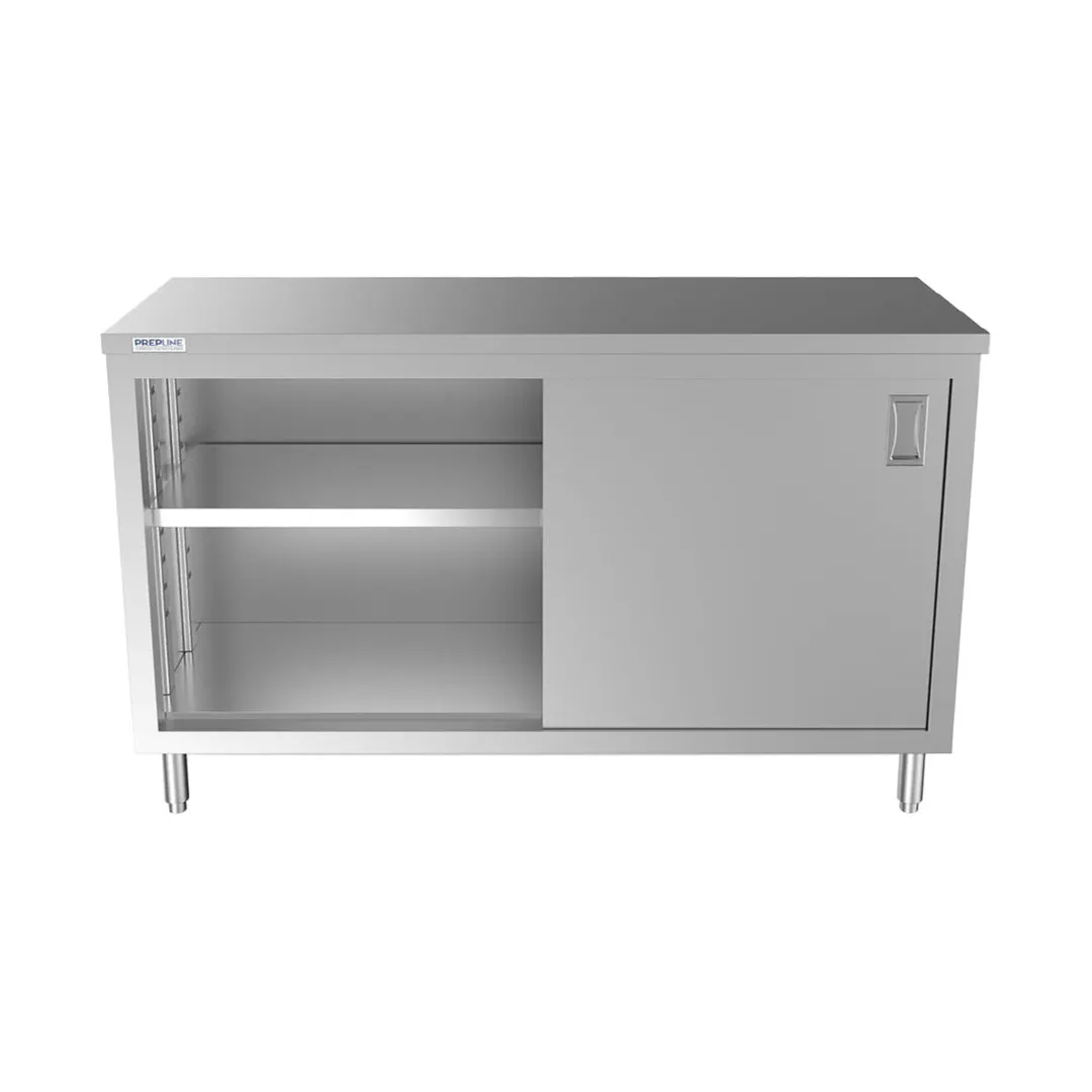 Prepline PC-2460 Cabinet Base with Sliding Doors Work Table with Mid-Shelf, 60"W X 24"D