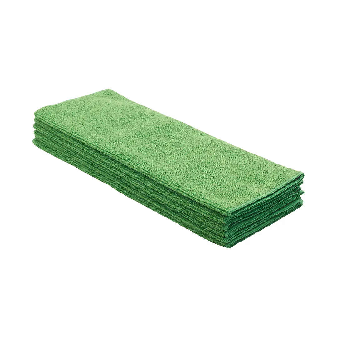 Winco BTM-16G Bar/Kitchen Towel Set, 16" x 16" Square Green Microfiber Cleaning Cloth - 6/Pack