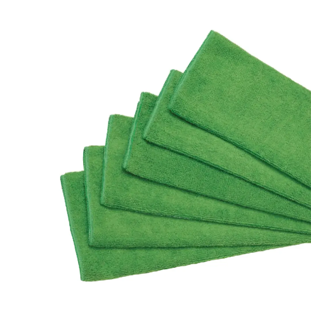 Winco BTM-16G Bar/Kitchen Towel Set, 16" x 16" Square Green Microfiber Cleaning Cloth - 6/Pack