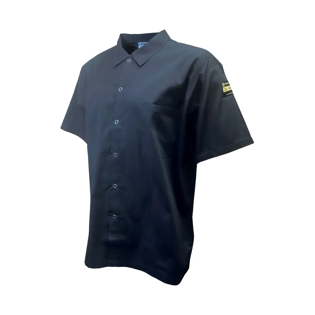 Thunder Group CJ810BK3XL Cook's Shirt – 3XL Black 65/35 Poly-Cotton, Short Sleeve Button Front, Mens 56-58, Chef Regalia