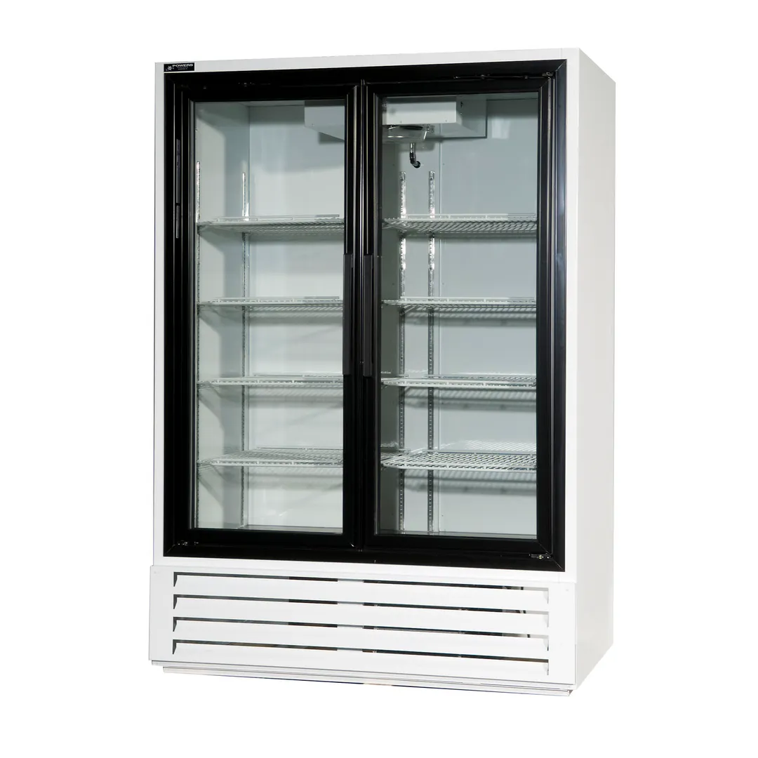 Powers BS52SDHC Merchandiser Refrigerator – 52” Wide, 41 cu. ft., 2‑Section, White Powder‑Coat, 1/3 HP