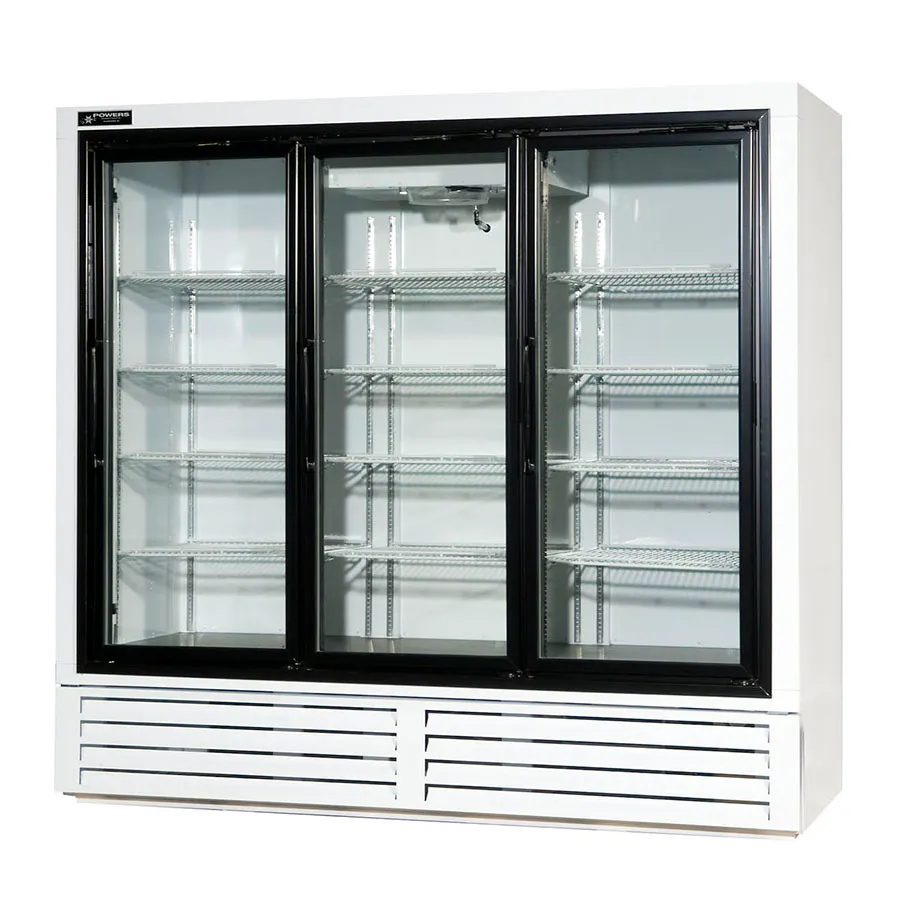 Powers BS77GDHC Refrigerator – 77" W, 59 cu ft, 3‑Section, Sliding Glass Doors, White