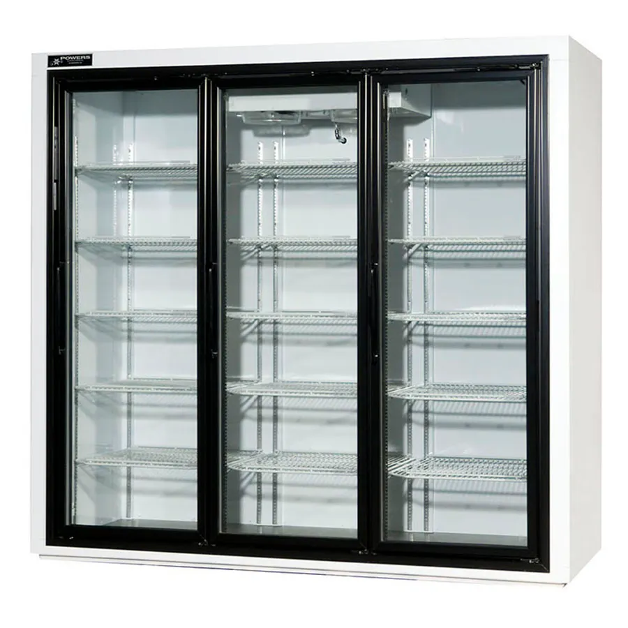 Powers FR77SD Floral Merchandiser, 77" W, 72 cu ft, 3‑section, 1/2 HP, 115V, LED Lighting, Stainless Steel Floor