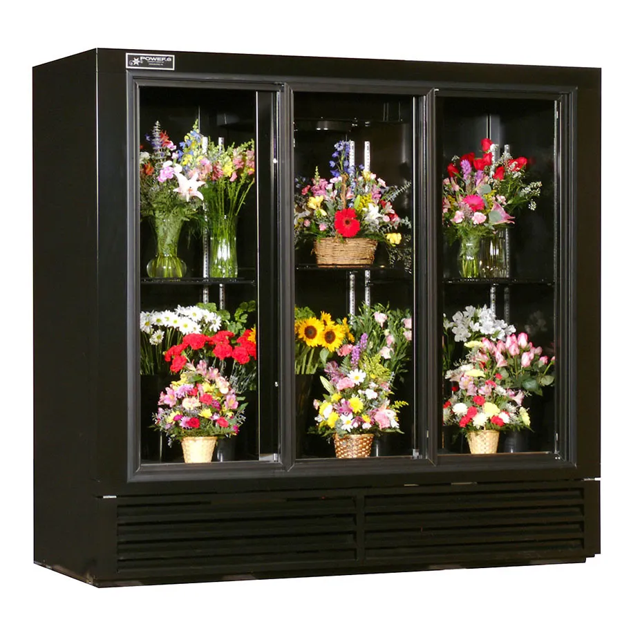 Powers FS77GDHC Floral Merchandiser, 77" W, 59 cu ft, 3-Section, Sliding Glass Doors, 1/2 HP, 115V