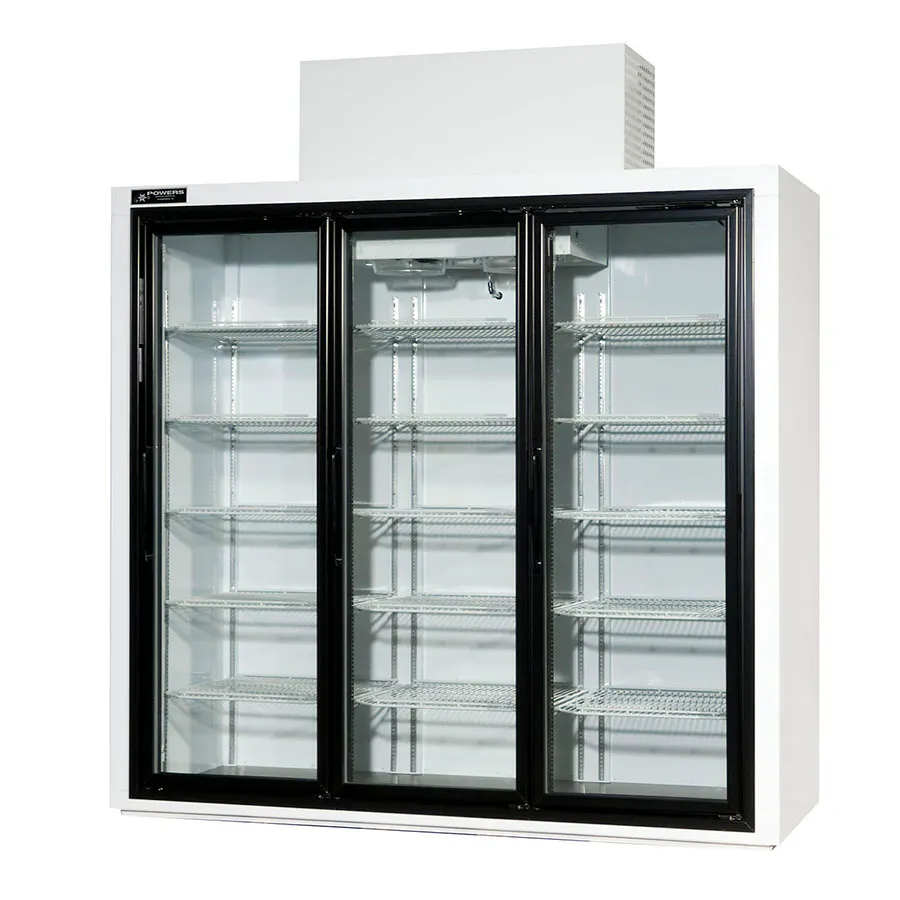 Powers FT77LGD Floral Cooler – 77" Wide, 72 cu ft, Three‑Section, Top‑Mount Compressor, Sliding Glass Doors