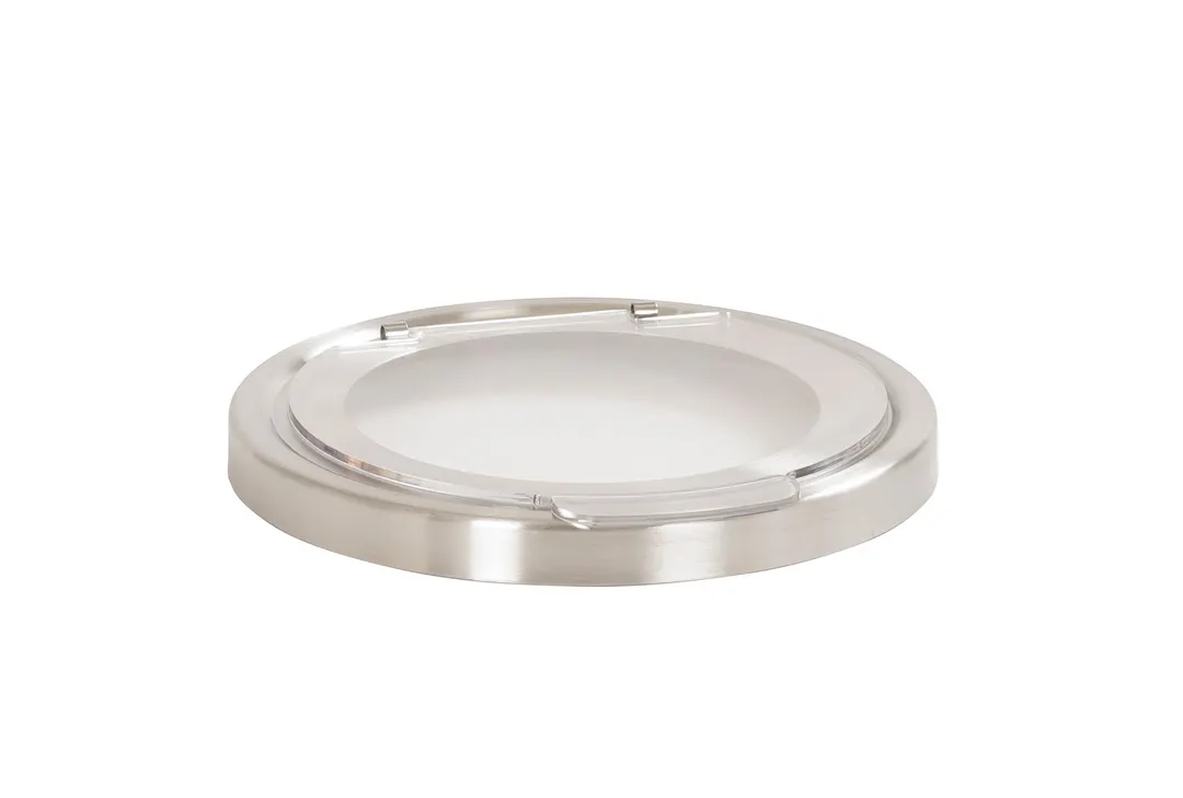 Cal-Mil 1852-5 Glass Jar Lid – 5-1/4" Dia., Stainless Steel, Silver, Silicone Lining, Hinged