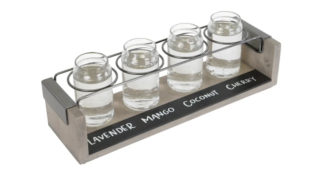 Cal-Mil 22011-110 Taster Caddy, 4" x 13-1/2" x 3" H, Chalkboard Front, Metal Frame, Beer/Wine Tray
