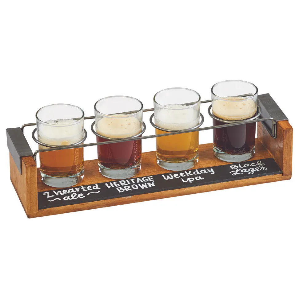 Cal-Mil 22011-99 Beer Taster Board, 13.5" W x 4" D x 3" H Wood Chalkboard Front, 2.25" Wire Rings