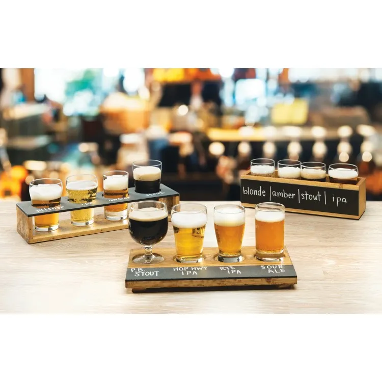 Cal-Mil 3058 Tasting Crate Tray, 10-1/4" W x 3-1/4" D x 2-3/4" H, Black Wood, 4 x 2-1/4" Tasters