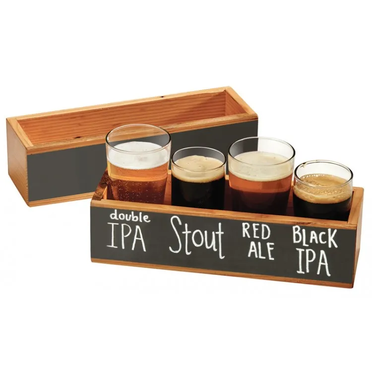 Cal-Mil 3058 Tasting Crate Tray, 10-1/4" W x 3-1/4" D x 2-3/4" H, Black Wood, 4 x 2-1/4" Tasters