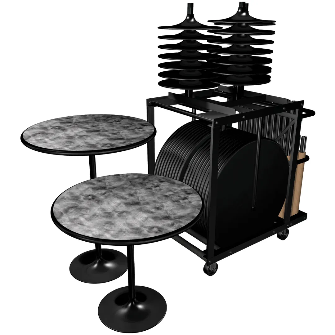 Forbes Industries REVHP36RDMXE#IC###-TBL-W Revolution Cafe Table Package, 6 x 36" Round Tables, 30" & 42" Height Columns, Weighted Bases, Transport Cart