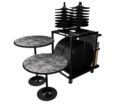 Forbes Industries REVMIX3036RDMXE#IC###-TBL-W Revolution Cafe Table Package, 12 Tables, 30 & 36 Dia., 30 & 42 Height Columns, Weighted Trumpet Bases, Transport Cart
