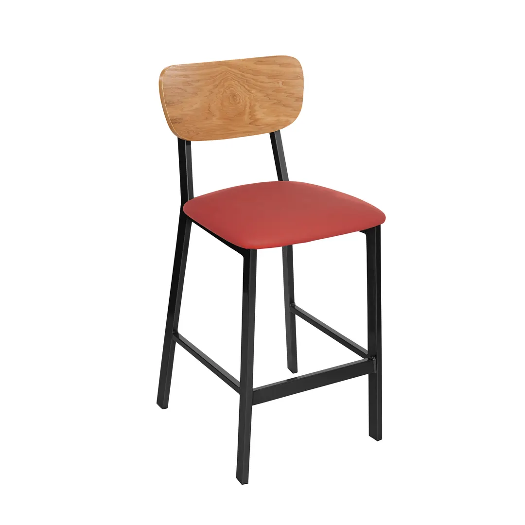 BFM Seating JS10BCOM-NTSB Hamilton Barstool, Natural Ash Veneer Back, Upholstered Seat, Welded Steel Frame, Sand Black Powder Coat