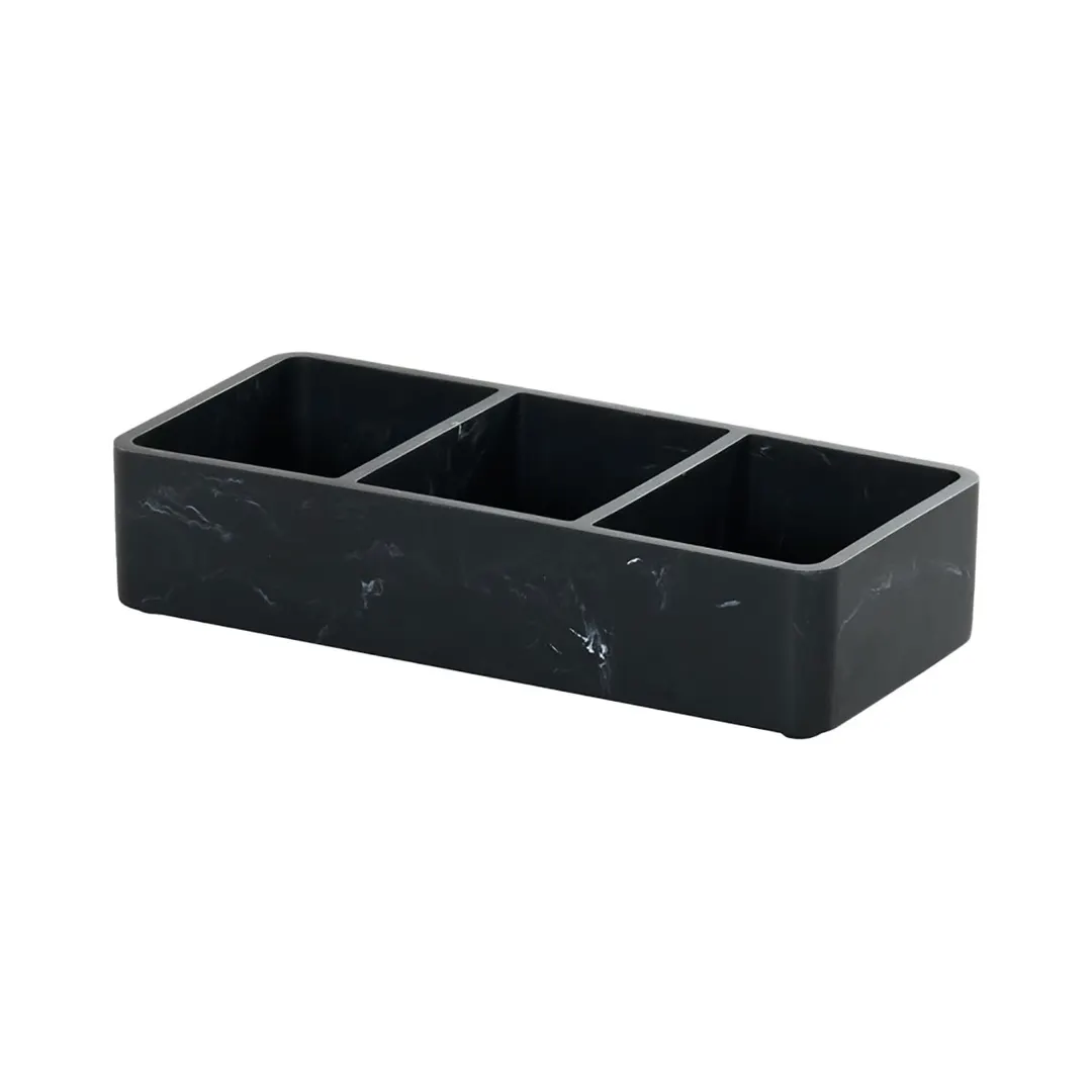 Cal-Mil 1246-124 Rectangular Resin Serving Tray, 9.5"W x 4.375"D, Black Swirl Marble Finish