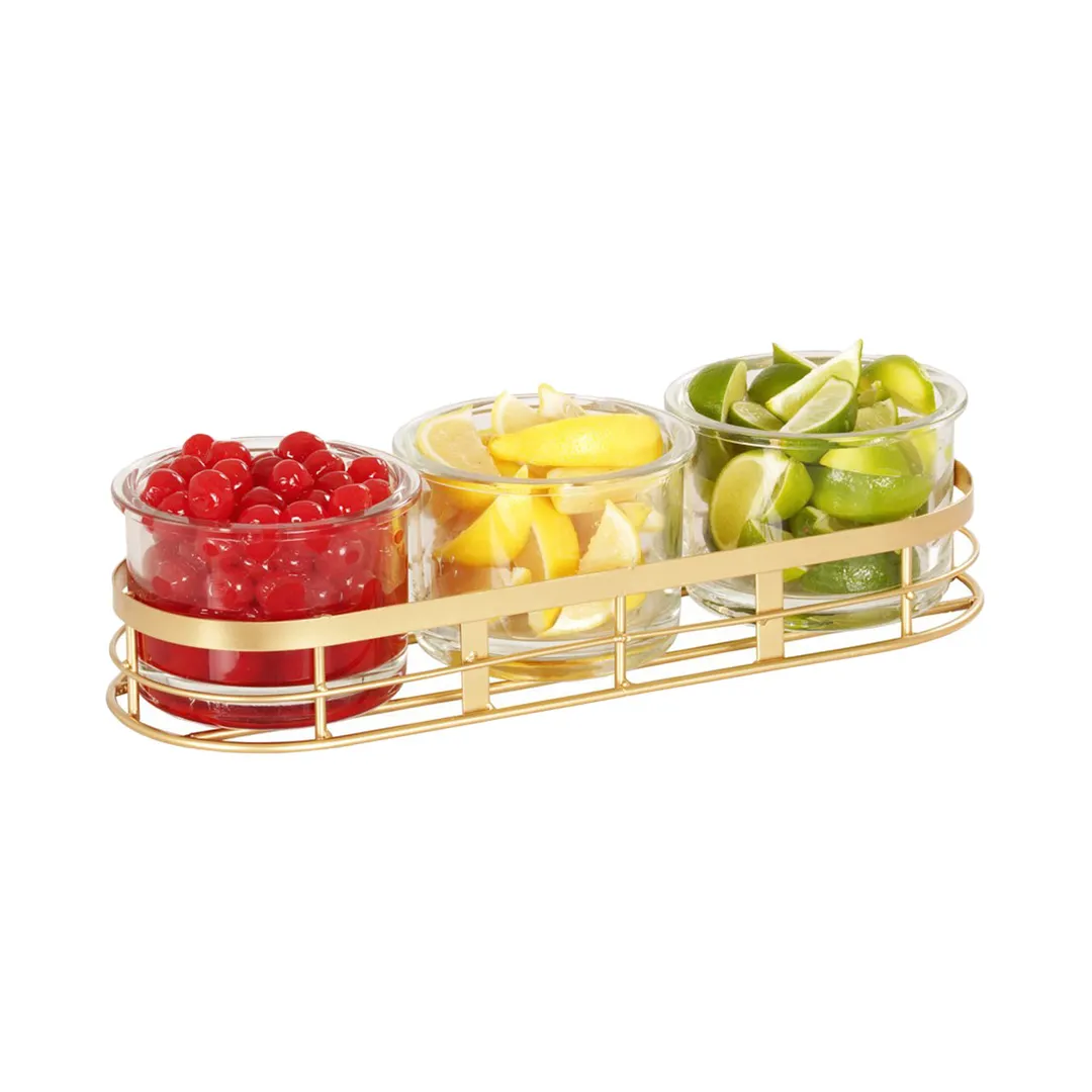 Cal-Mil 22918-5-116 3 Jar Display, 16.5"W X 6"D X 5.75"H, Includes (3) Oval Glass Jars 32 Oz., Plated Metal
