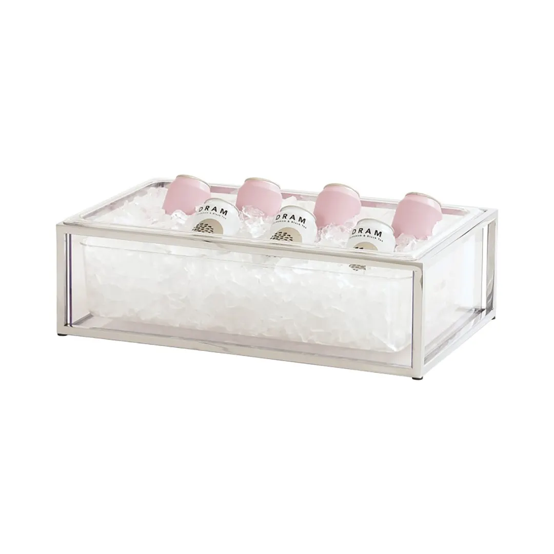 Cal-Mil 23805-12-49 Ice Housing, 12" W x 20" D x 7" H Metal, Chrome-Plated, with Water Pan & Liner