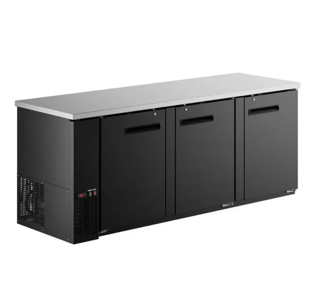 Drago America DRBB27-90SH 60" Cooler, 28 ft³, Black, 3 Doors, LED, Shelves, 33°F‑40°F, 1/2 HP, 115V
