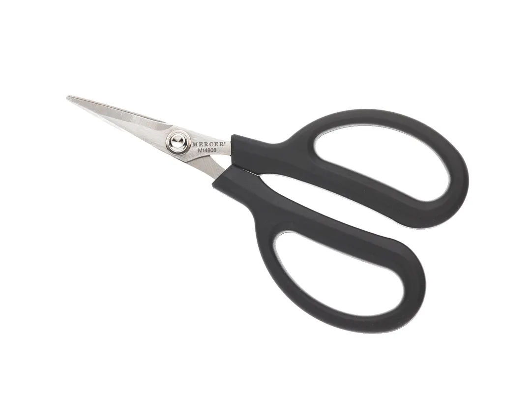 Mercer M14808 Snips, 6-1/4" Black Ambidextrous TPE Handles, Micro-Serrated, Nut, Japanese Steel