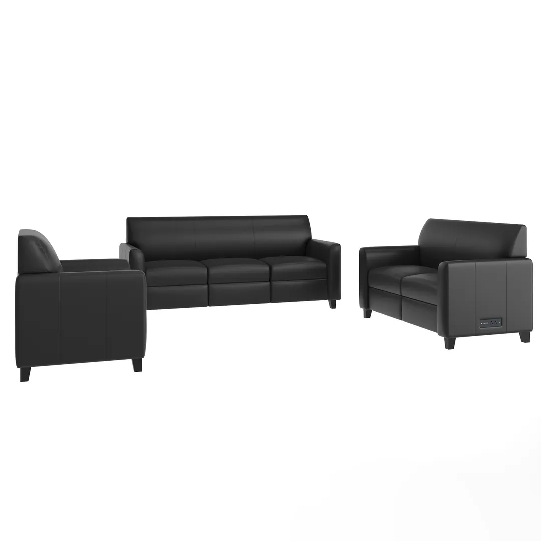 Flash Furniture BT-827U-SET-BLK-GG 3-Piece Reception Sofa Set with Charging Banks, LeatherSoft Upholstery, Black, 70-1/4W x 30D x 33-1/2H