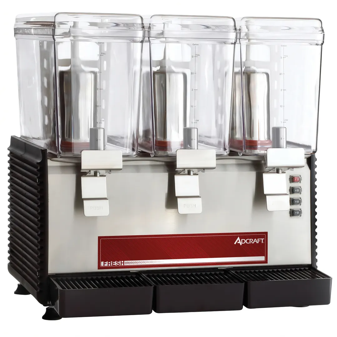 Adcraft ADC3BRDD Beverage Dispenser with 3 Bowls / Paddle Type - 3.0 Gal (each) - 880W