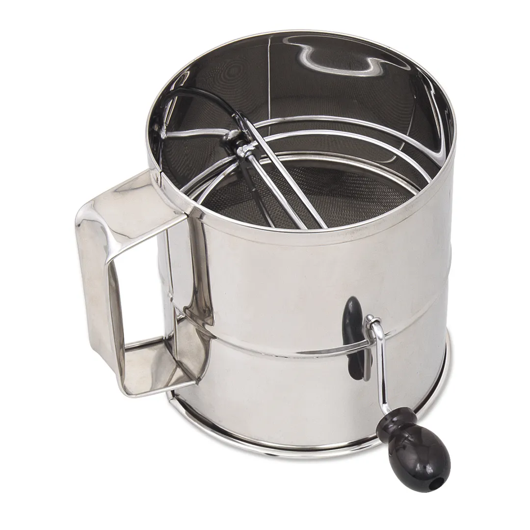 Browne USA 1260 Flour Sifter – 8‑Cup, 6" x 6‑1/2", 16‑Mesh Chrome Screen, 18/8 Stainless Steel
