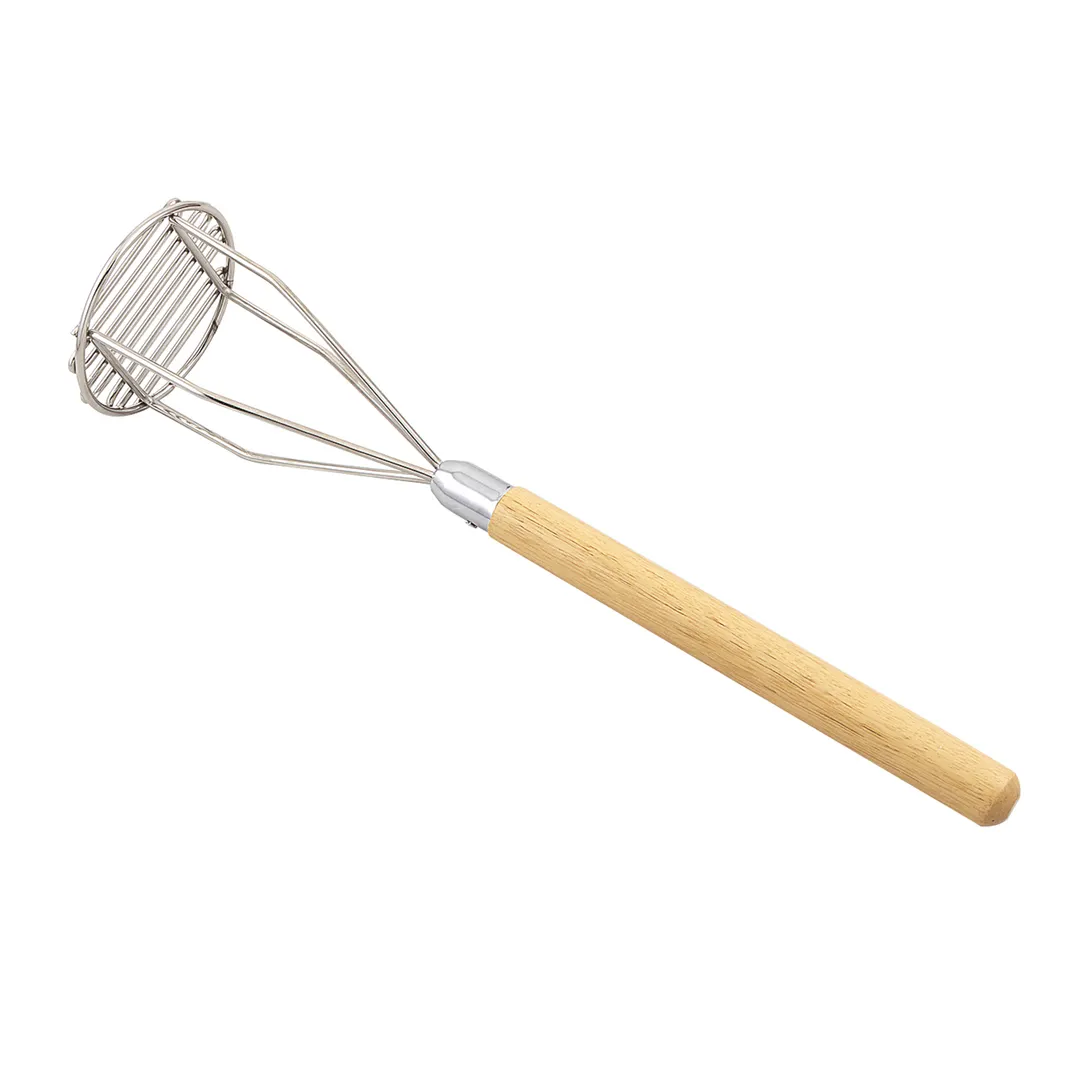 Browne USA 1725 Potato Masher – 25" Length, 5" Round Face, Hardwood Handle, Stainless Steel, Shape