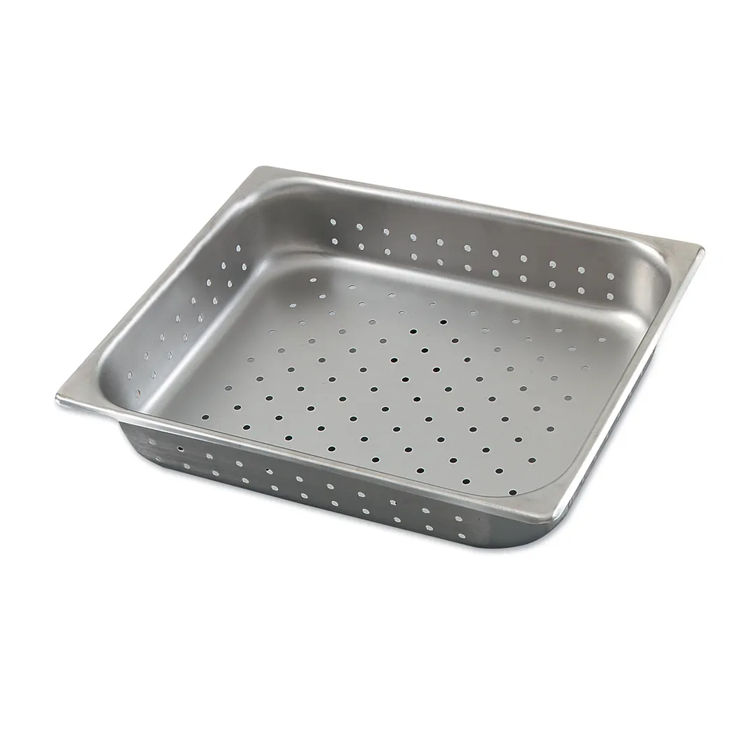Browne USA 21212 1/2 4.3‑Qt Perforated Pan – 12‑3/4"L×10‑3/8"W×2‑1/2"D, 22G SS, Reinf. Anti‑Jam, NSF