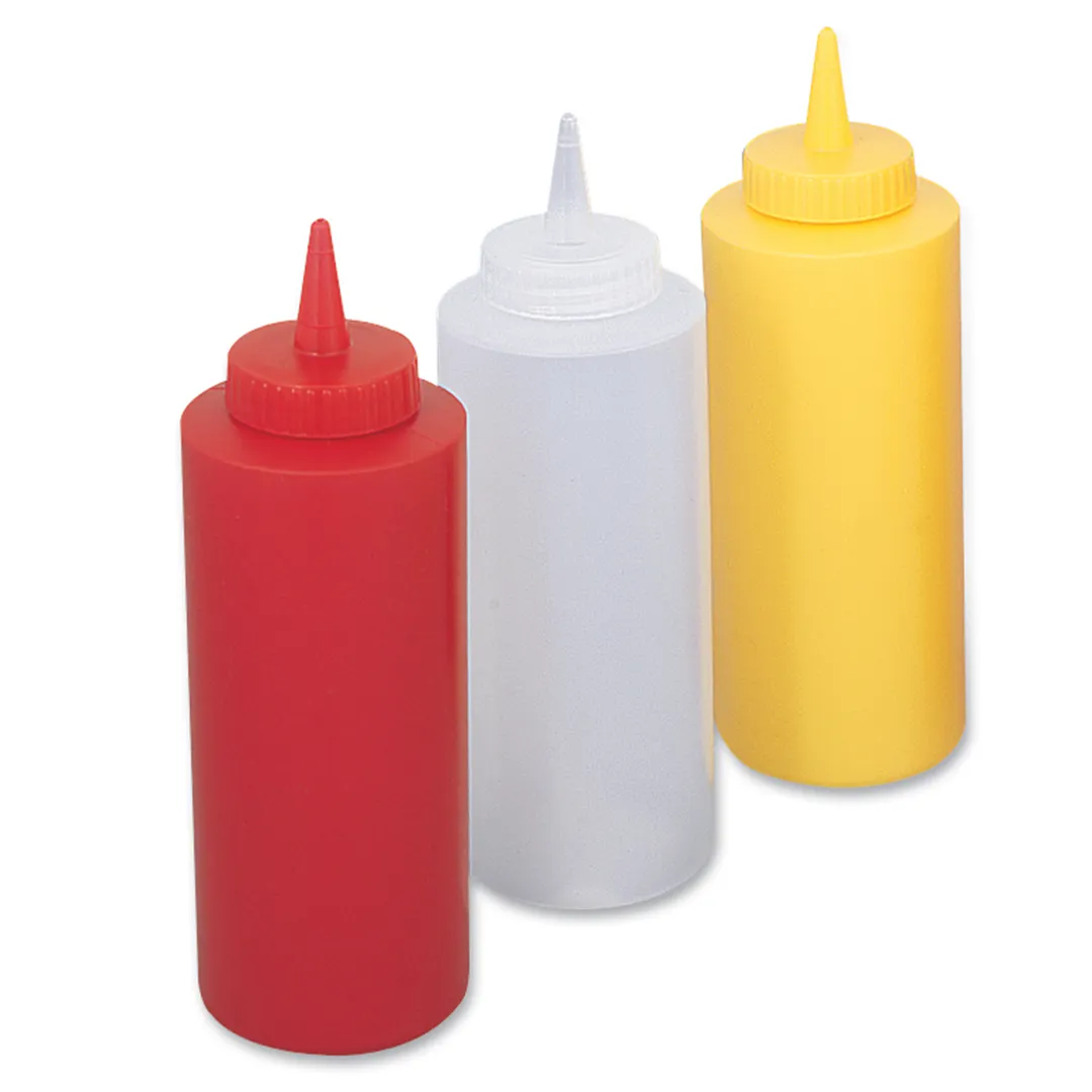 Browne USA 2403 Squeeze Bottle, 24 oz Clear Polyethylene, No‑Drip Tip, Clear/White Cap - Dozen