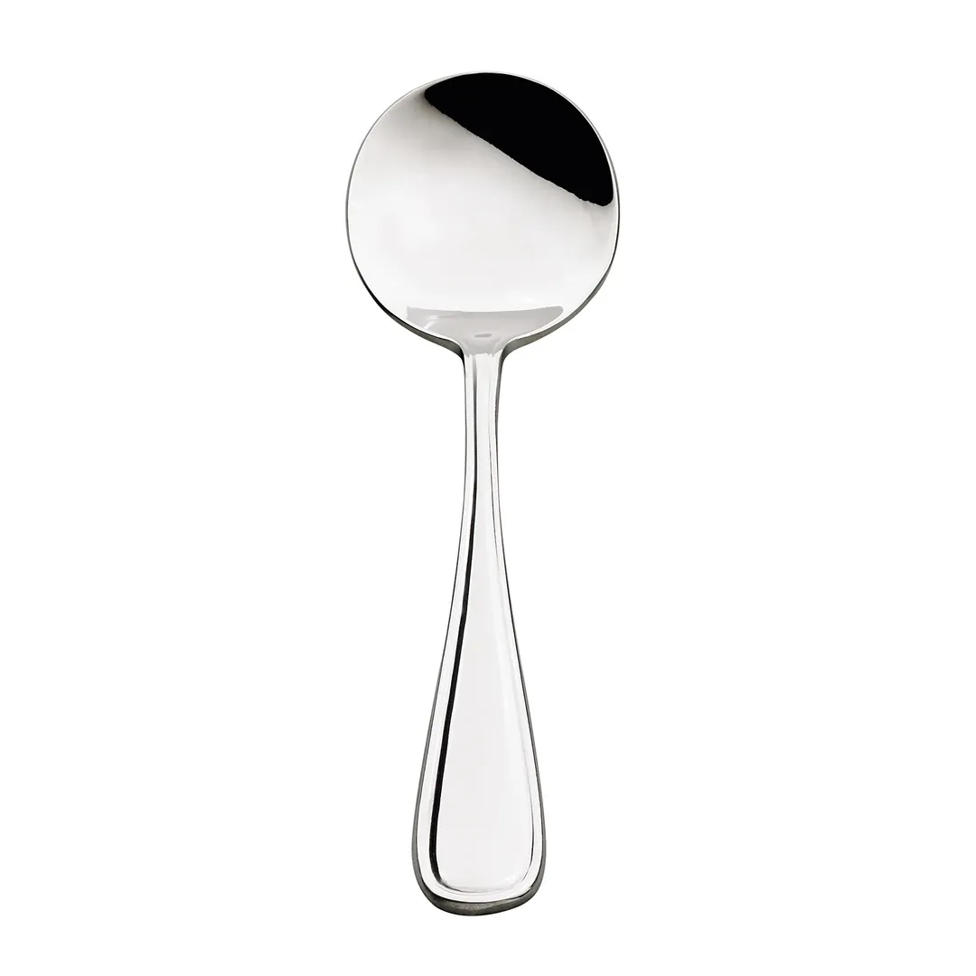 Browne USA 502513 Celine Soup Spoon, 7" Round, 18/0 Stainless Steel, Mirror Finish - 1 Dozen