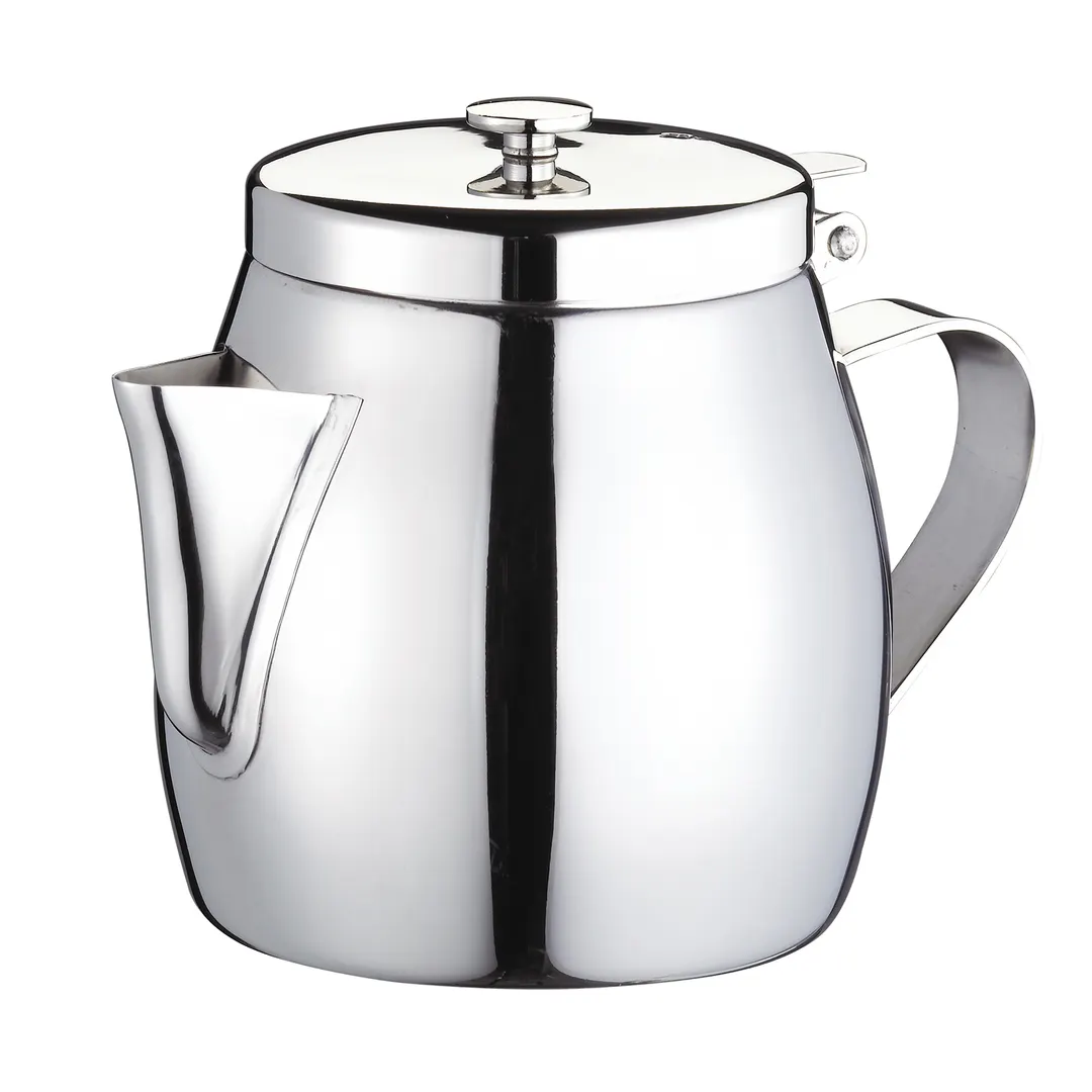 Browne USA 515262 10‑Oz Stackable Teapot with Lid, Built‑In Strainer, 18/10 Stainless Steel