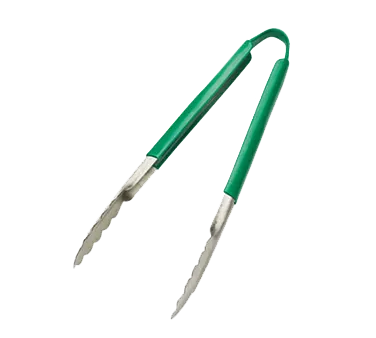 Browne USA 5511GR Utility Tongs – 9" One‑Piece Stainless Steel Green PVC Coating, 1.0 mm Thickness