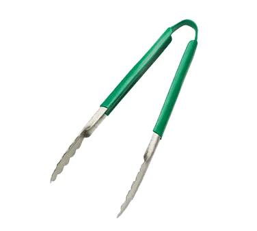 Browne USA 5512GR Utility Tongs – 12"-13" Stainless Steel with PVC Green Handle, 1.0 mm Thickness