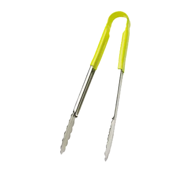 Browne USA 5512YL Utility Tongs – 12"-13" Stainless Steel, Yellow PVC‑Coated Handle, 1.0 mm Thickness