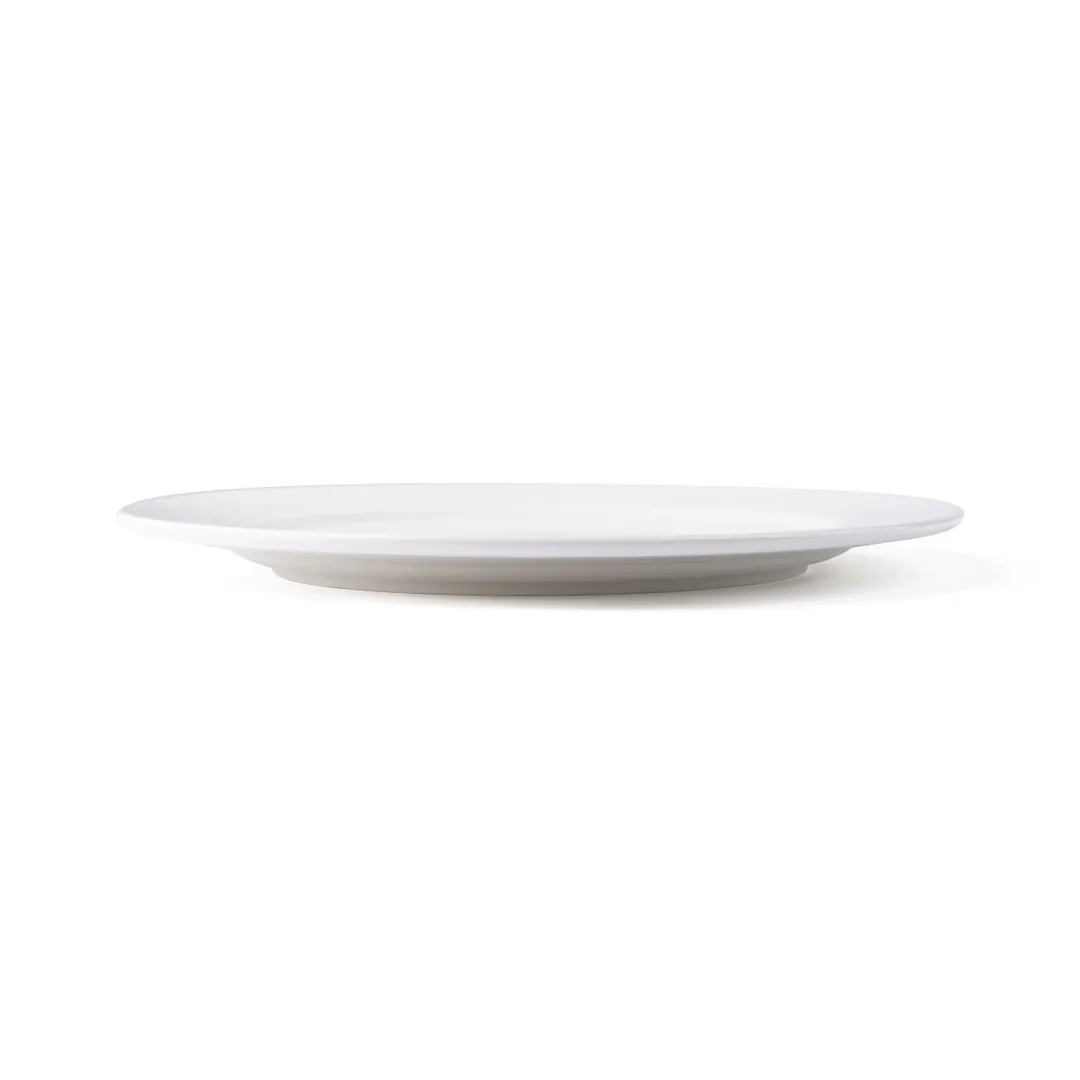 Browne USA 5630112 China Plate - 12" Round White Alumina Porcelain, Flat Edge, Wide Rim - Dozen