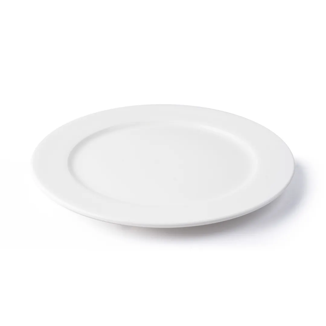 Browne USA 5630112 China Plate - 12" Round White Alumina Porcelain, Flat Edge, Wide Rim - Dozen